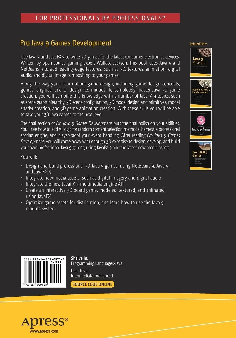 Rückseite: 9781484209745 | Pro Java 9 Games Development | Leveraging the Javafx APIs | Jackson