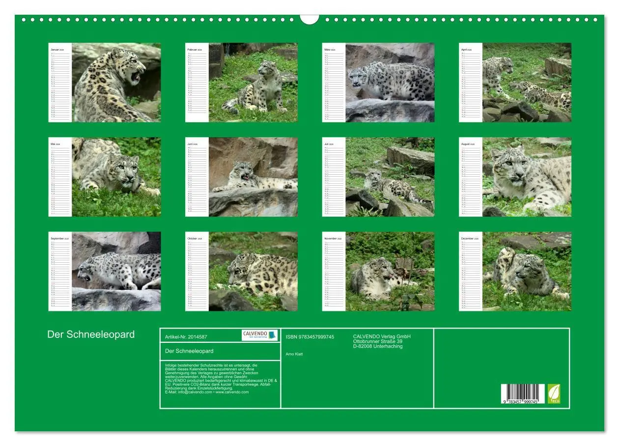 Bild: 9783457999745 | Der Schneeleopard (Wandkalender 2026 DIN A2 quer), CALVENDO...