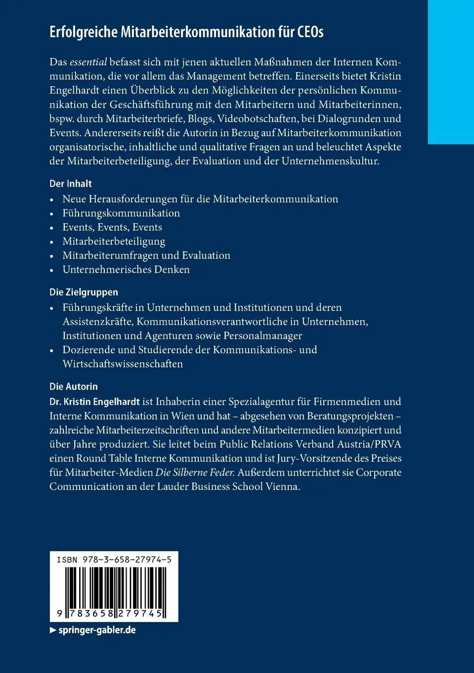 Rückseite: 9783658279745 | Erfolgreiche Mitarbeiterkommunikation für CEOs | Kristin Engelhardt