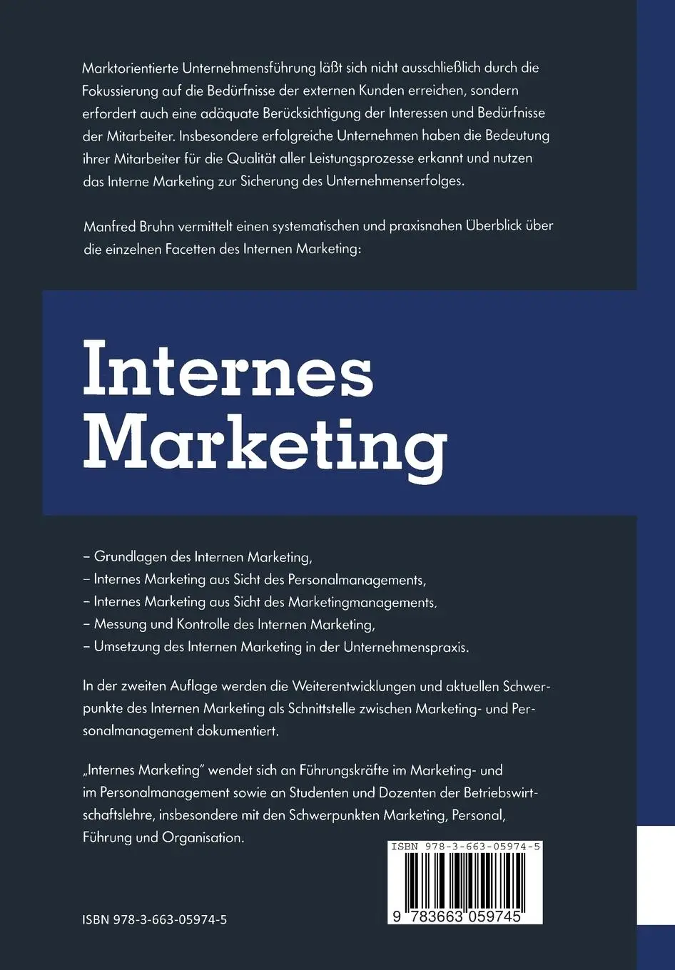 Rückseite: 9783663059745 | Internes Marketing | Manfred Bruhn | Taschenbuch | 732 S. | Deutsch