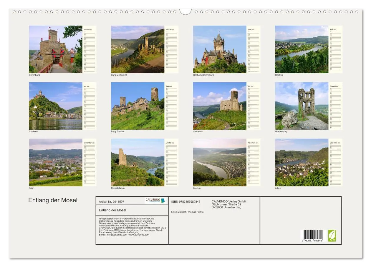 Bild: 9783457989845 | Entlang der Mosel (Wandkalender 2026 DIN A2 quer), CALVENDO...