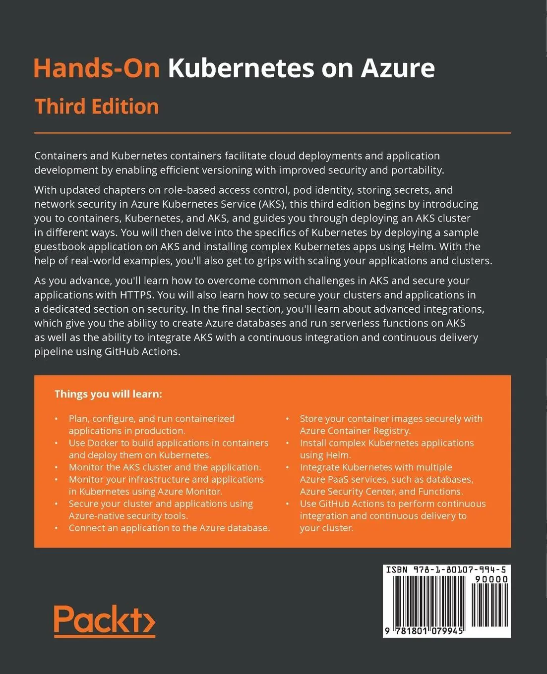 Rückseite: 9781801079945 | Hands-On Kubernetes on Azure - Third Edition | Nills Franssens (u. a.)