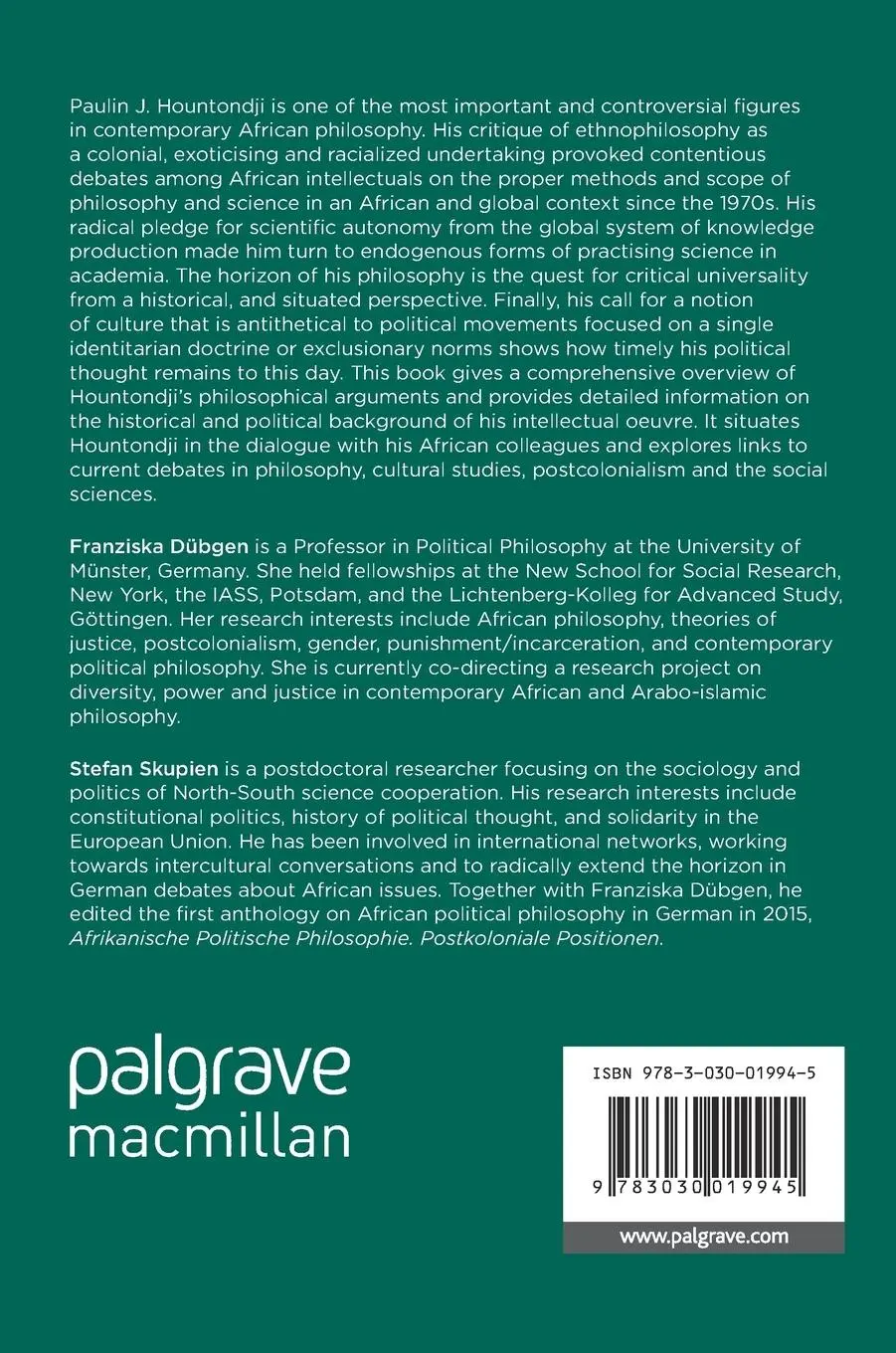 Rückseite: 9783030019945 | Paulin Hountondji | African Philosophy as Critical Universalism | Buch