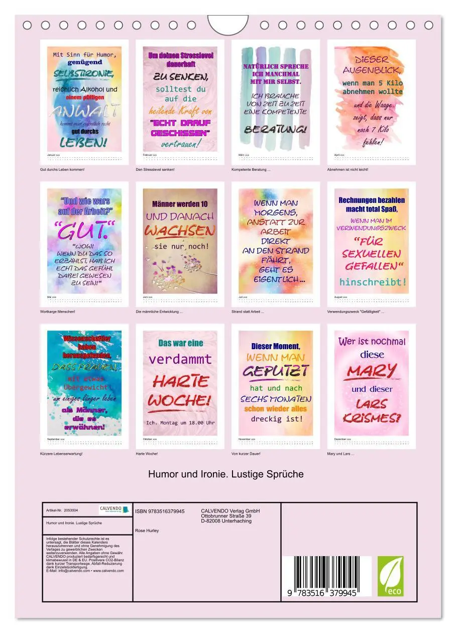 Bild: 9783516379945 | Humor und Ironie. Lustige Sprüche (Wandkalender 2026 DIN A4 hoch),...