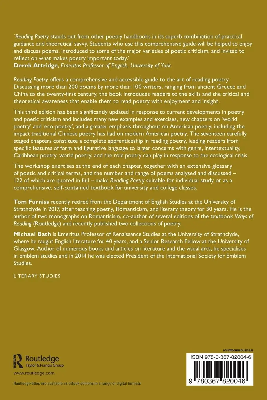 Rückseite: 9780367820046 | Reading Poetry | A Complete Coursebook | Tom Furniss (u. a.) | Buch
