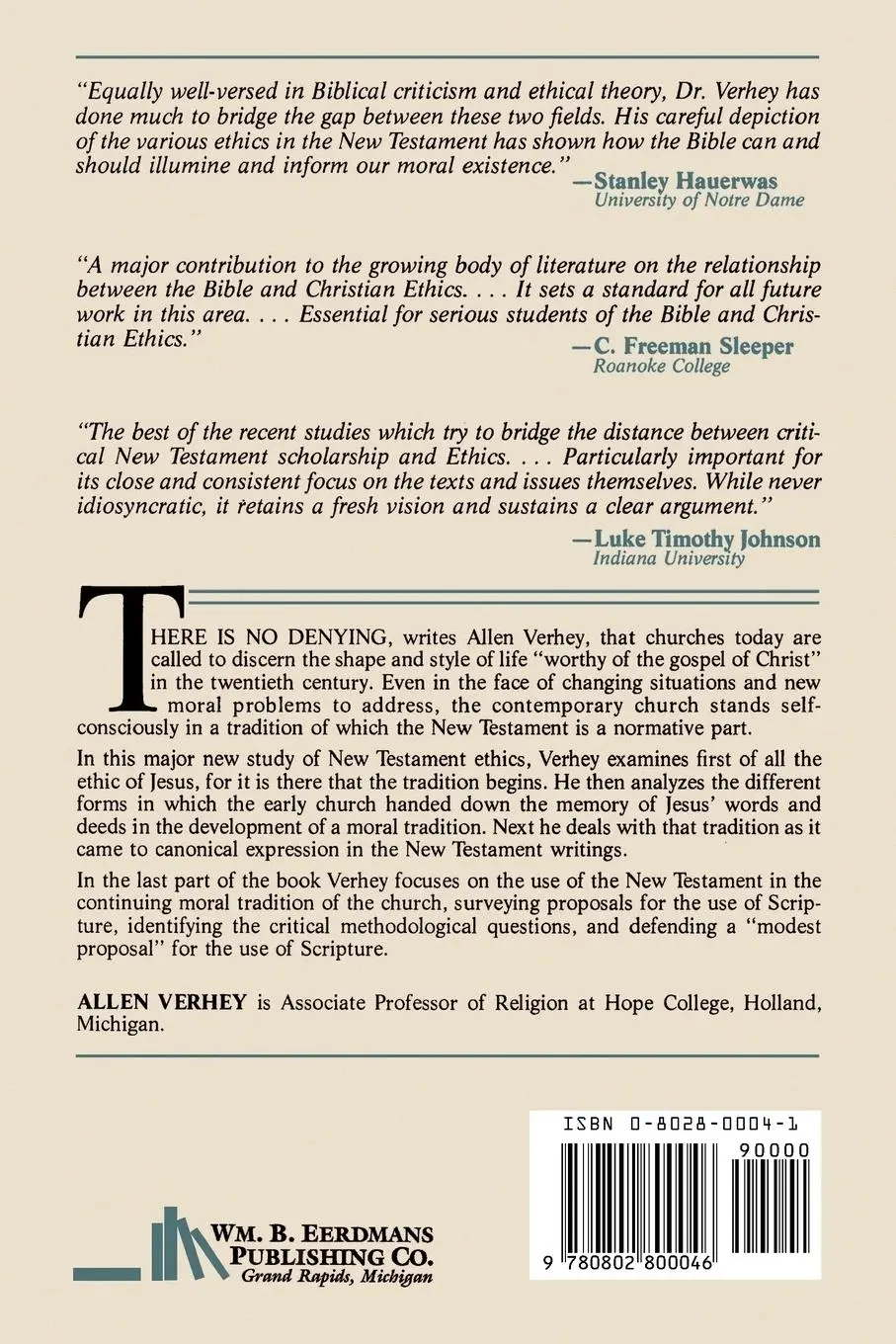Rückseite: 9780802800046 | The Great Reversal | Ethics and the New Testament | Allen Verhey