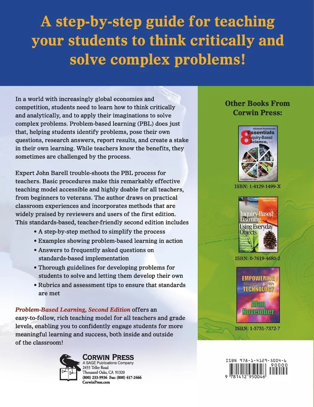 Rückseite: 9781412950046 | Problem-Based Learning | An Inquiry Approach | John F. Barell | Buch