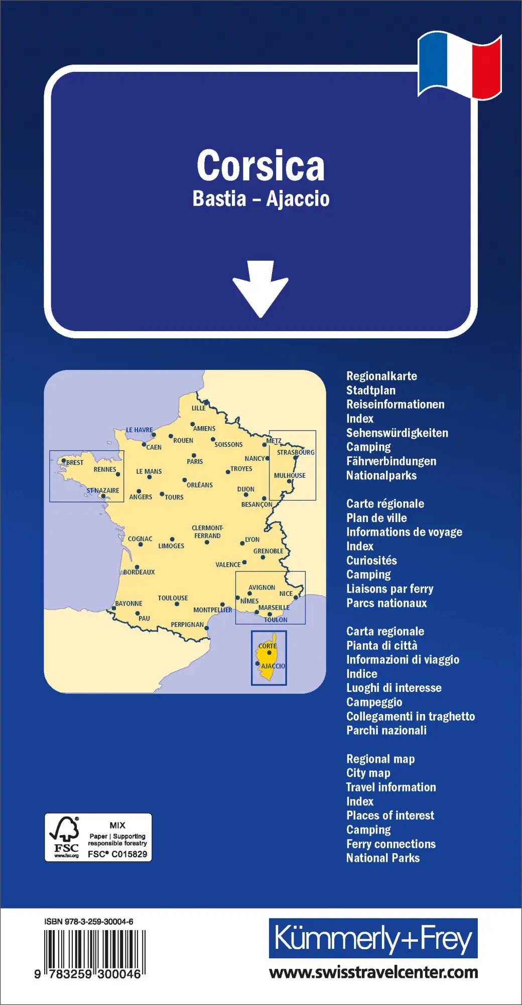 Rückseite: 9783259300046 | Kümmerly+Frey Regional-Strassenkarte Korsika 1:150.000 | (Land-)Karte