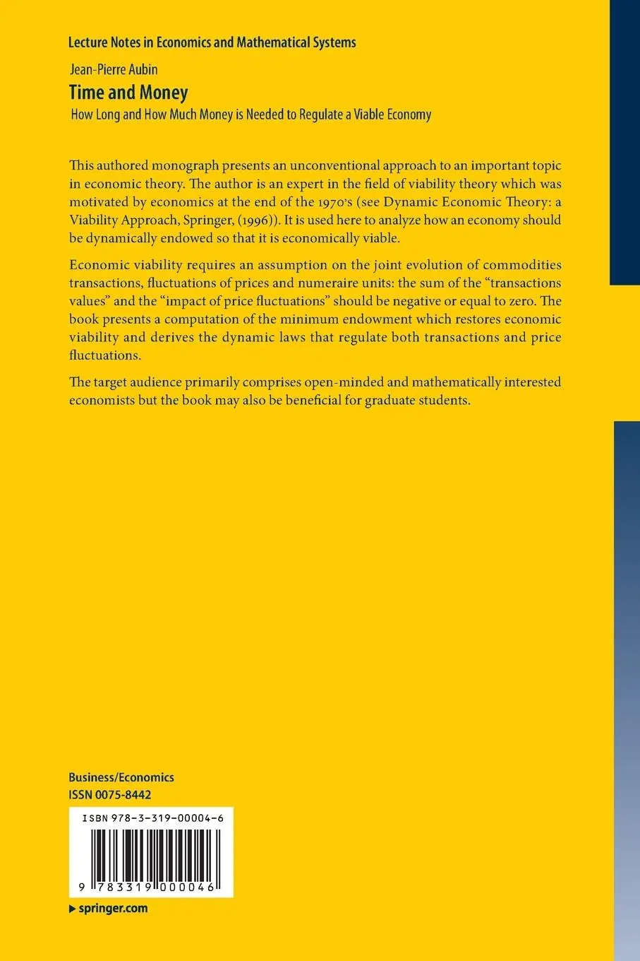 Rückseite: 9783319000046 | Time and Money | Jean-Pierre Aubin | Taschenbuch | xviii | Englisch