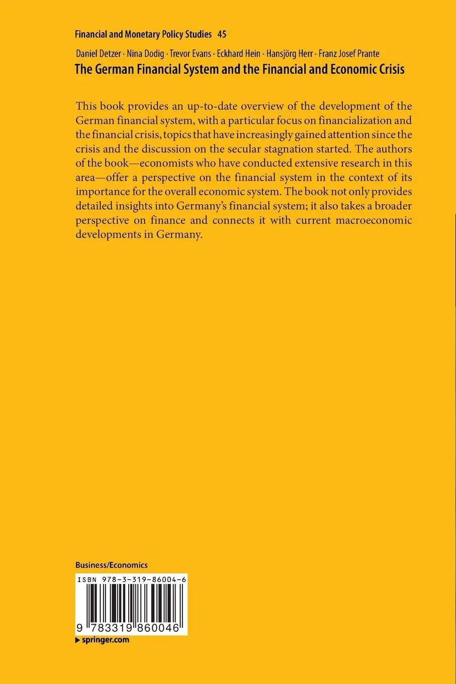 Rückseite: 9783319860046 | The German Financial System and the Financial and Economic Crisis