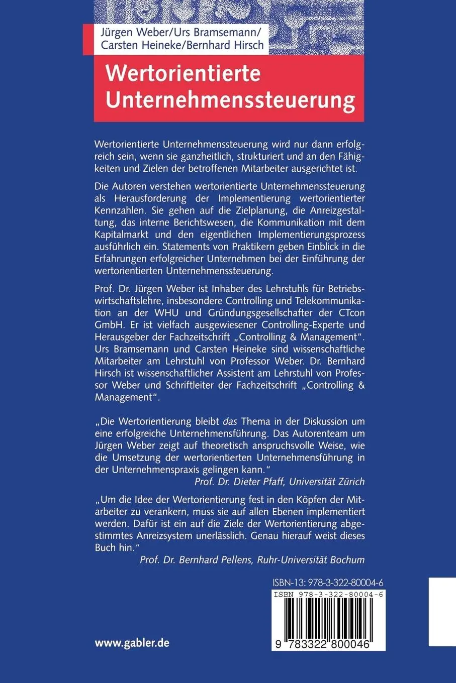 Rückseite: 9783322800046 | Wertorientierte Unternehmenssteuerung | Jürgen Weber (u. a.) | Buch