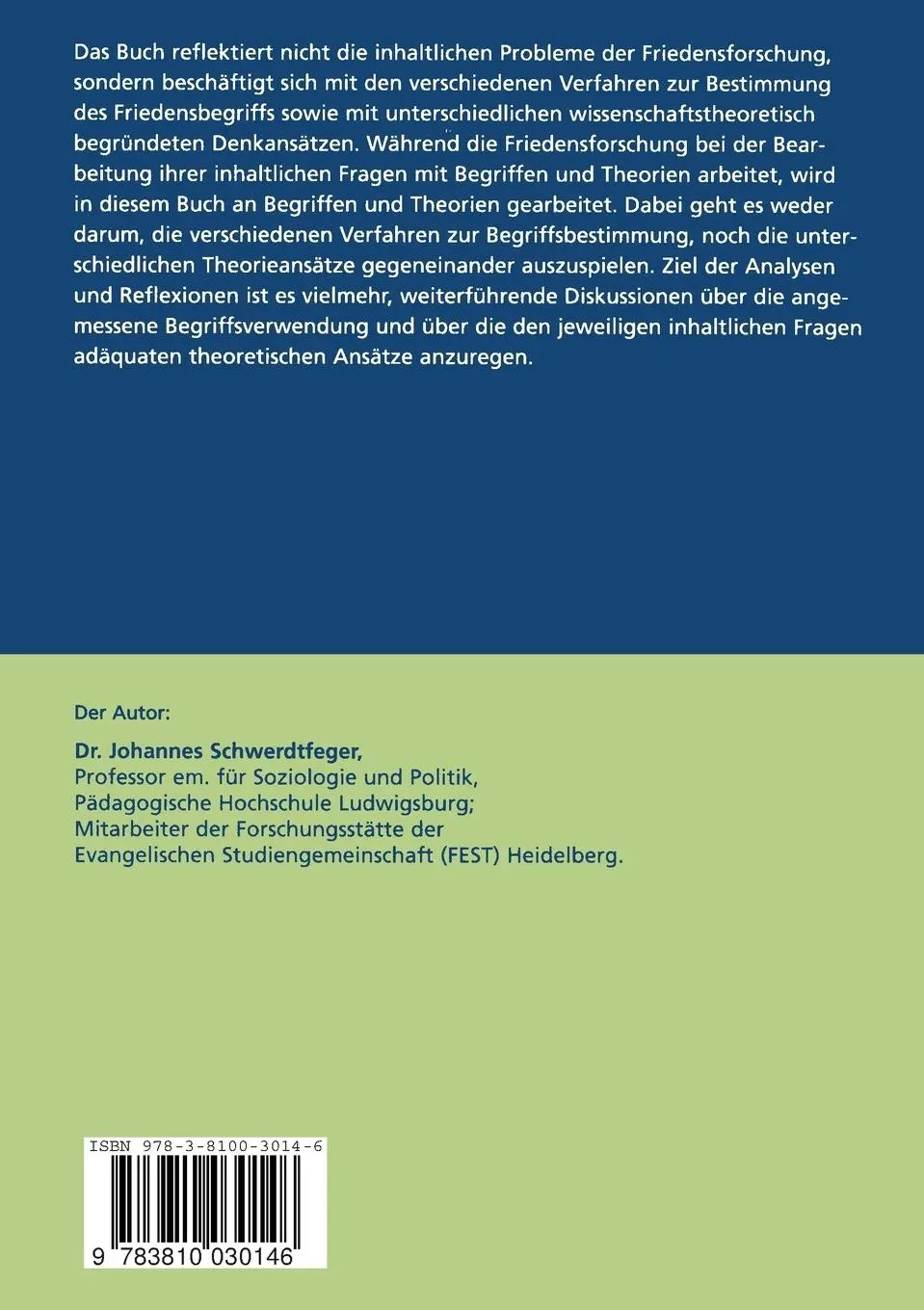 Rückseite: 9783810030146 | Begriffsbildung und Theoriestatus in der Friedensforschung | Buch