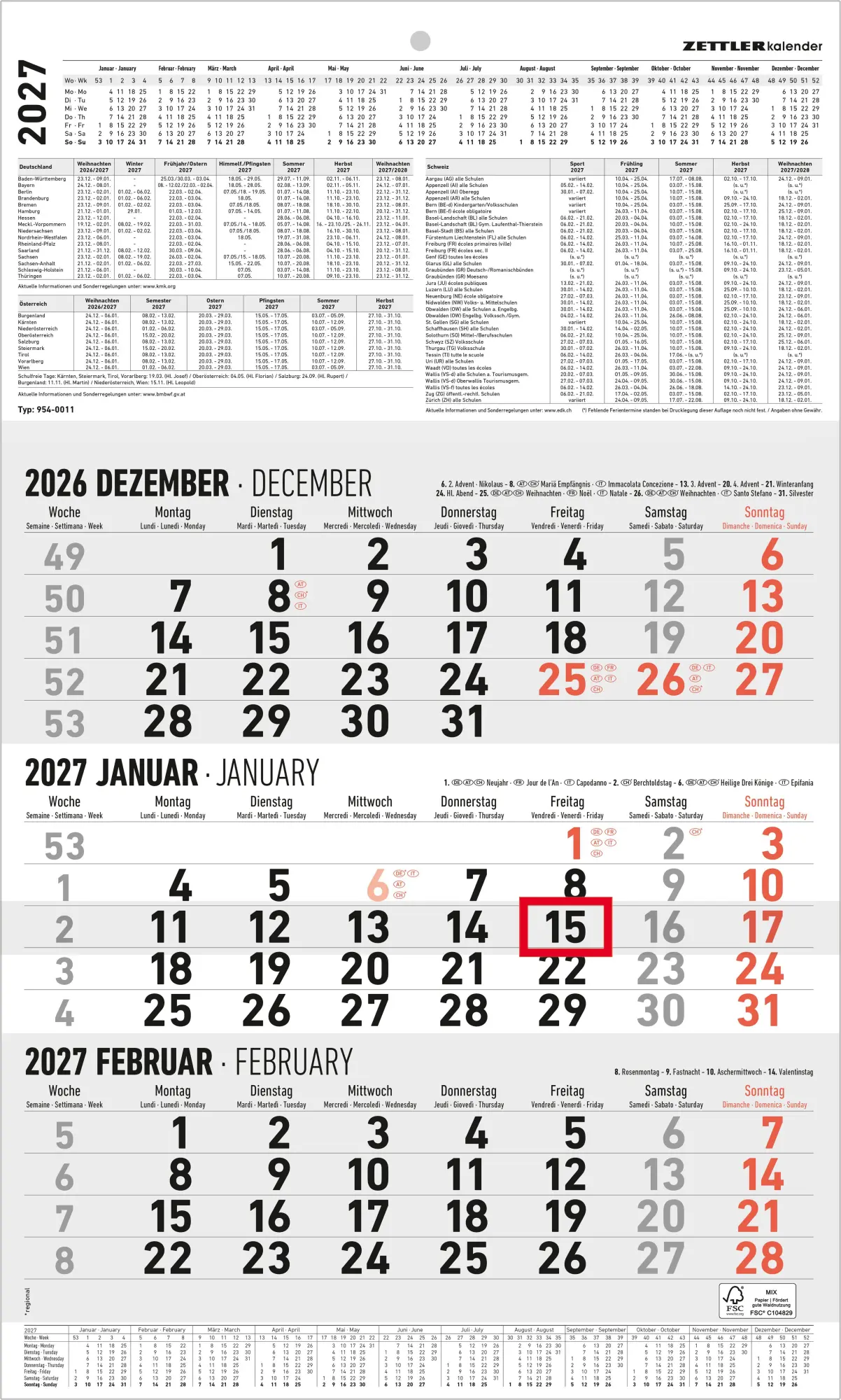 Cover: 4069095010246 | 3-Monatskalender groß 2027 | Neumann Verlage GmbH &amp; Co KG | Kalender