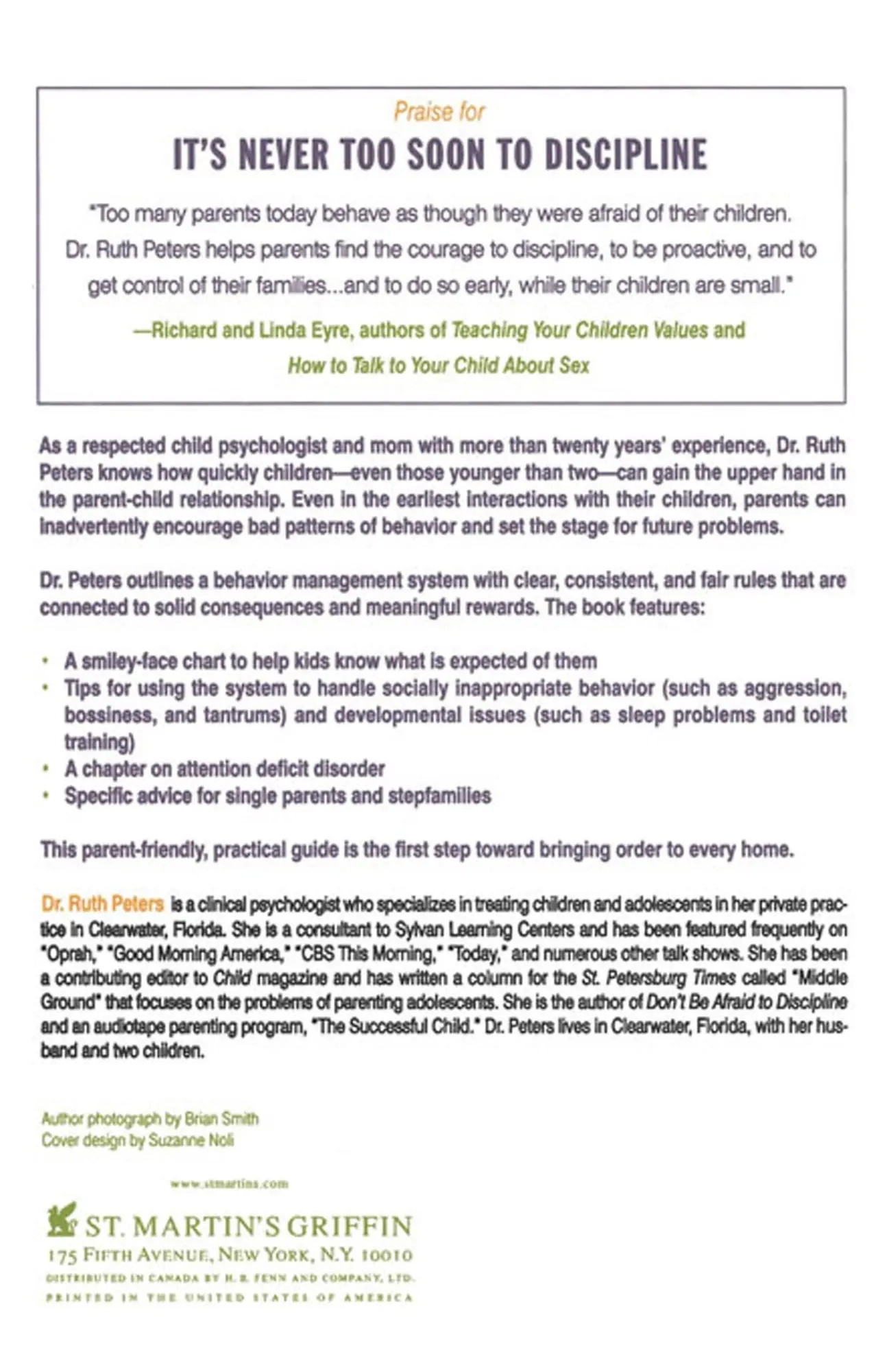 Rückseite: 9781582380346 | It's Never Too Soon to Discipline | Ruth Peters (u. a.) | Taschenbuch
