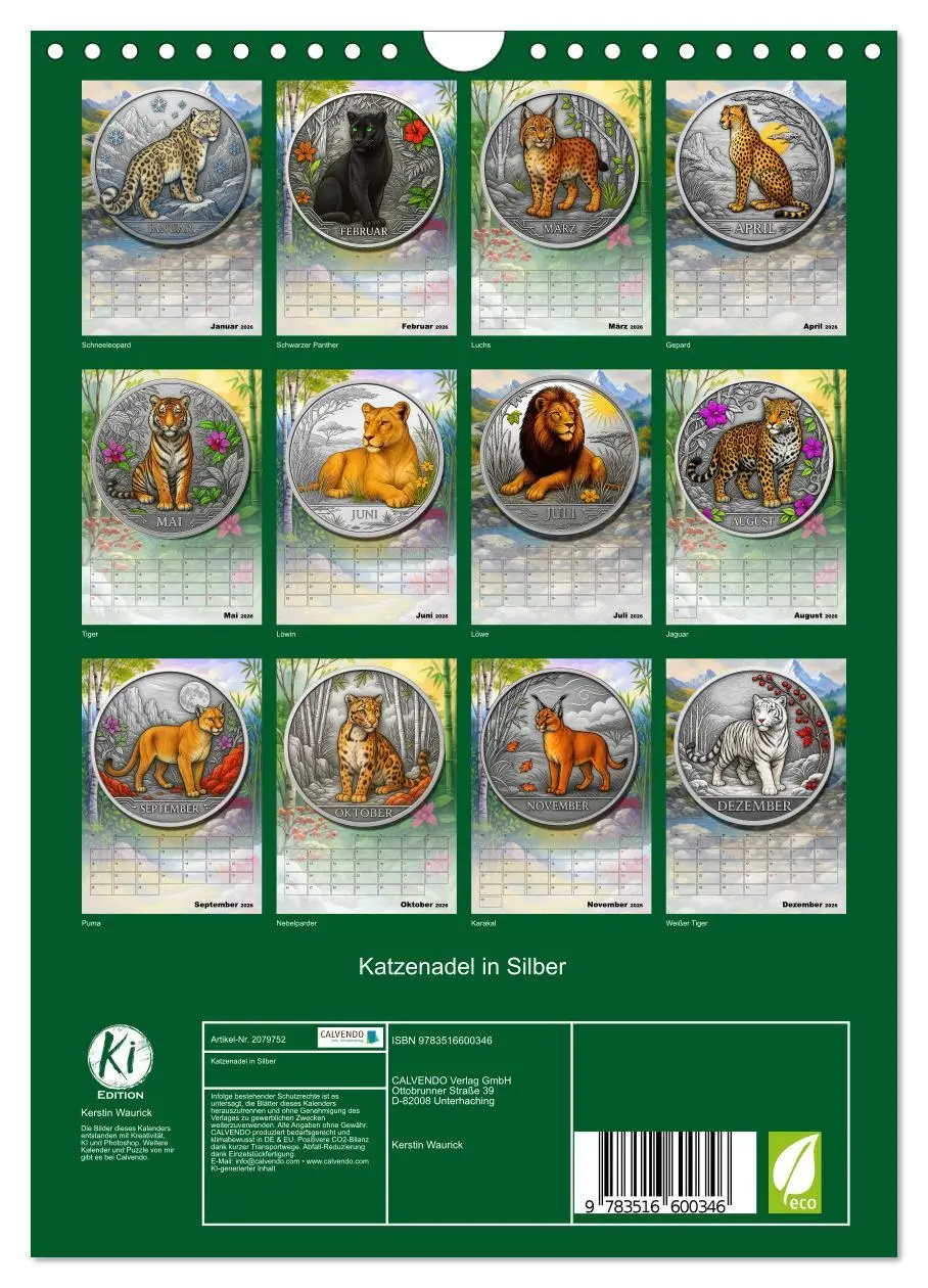 Bild: 9783516600346 | Katzenadel in Silber (Wandkalender 2026 DIN A4 hoch), CALVENDO...