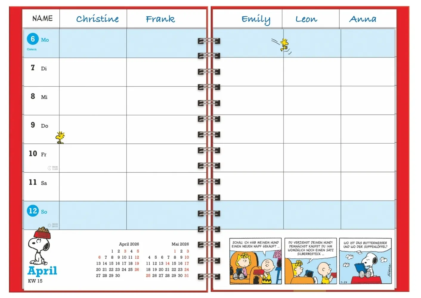 Bild: 9783756410446 | Peanuts Familienplaner-Buch A5 2026 | Heye | Buch | Spiralbindung