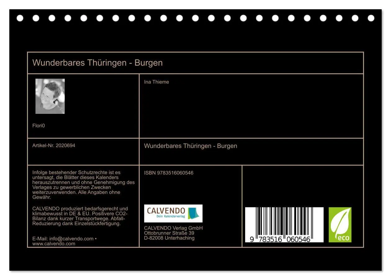 Bild: 9783516060546 | Wunderbares Thüringen - Burgen (Tischkalender 2026 DIN A5 quer),...
