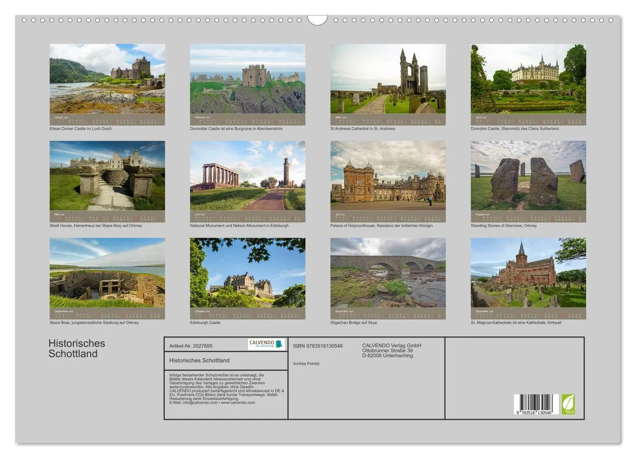 Bild: 9783516130546 | Historisches Schottland (Wandkalender 2026 DIN A2 quer), CALVENDO...