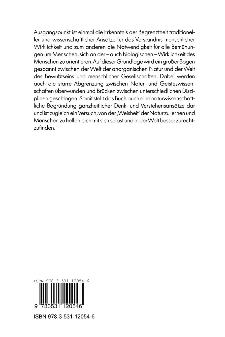 Rückseite: 9783531120546 | Natur, Wissenschaft und Ganzheit | Über die Welterfahrung des Menschen