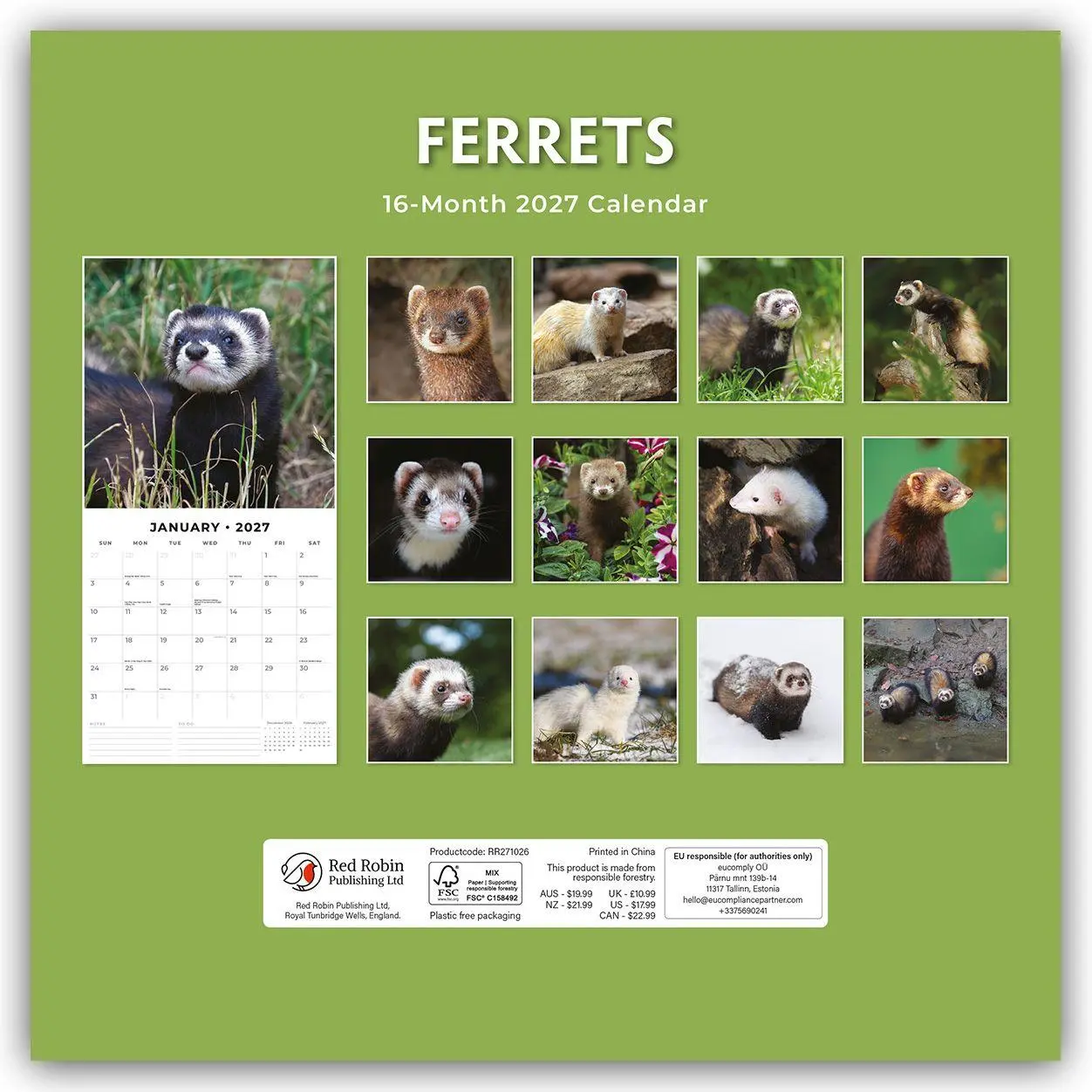 Rückseite: 9781837010646 | Ferrets - Frettchen 2027 - 16-Monatskalender | Robin Red | Kalender