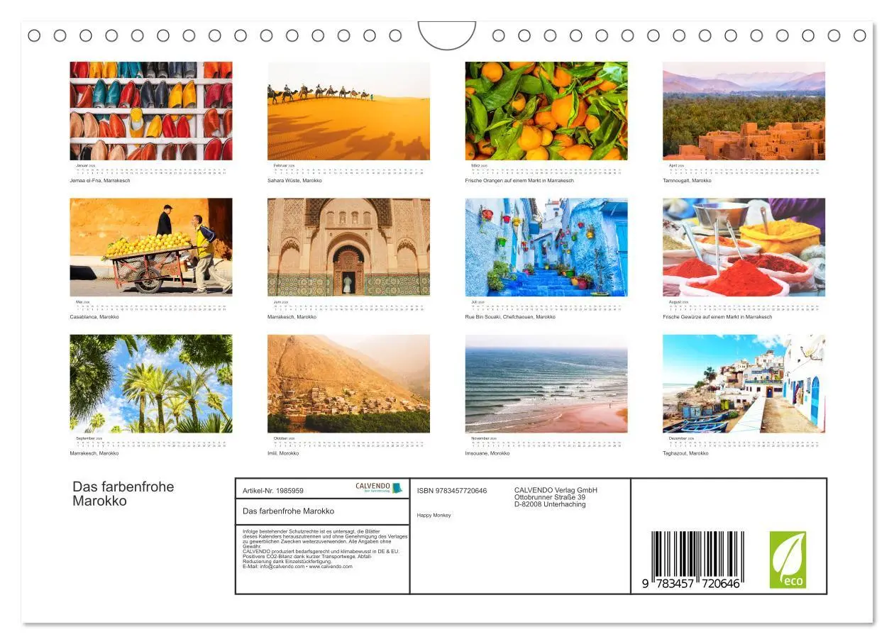 Bild: 9783457720646 | Das farbenfrohe Marokko (Wandkalender 2026 DIN A4 quer), CALVENDO...
