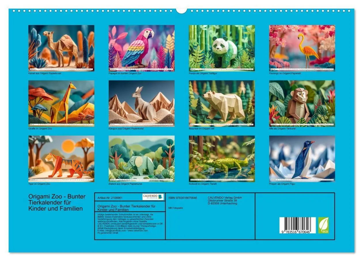 Bild: 9783516670646 | Origami Zoo - Bunter Tierkalender für Kinder und Familien...