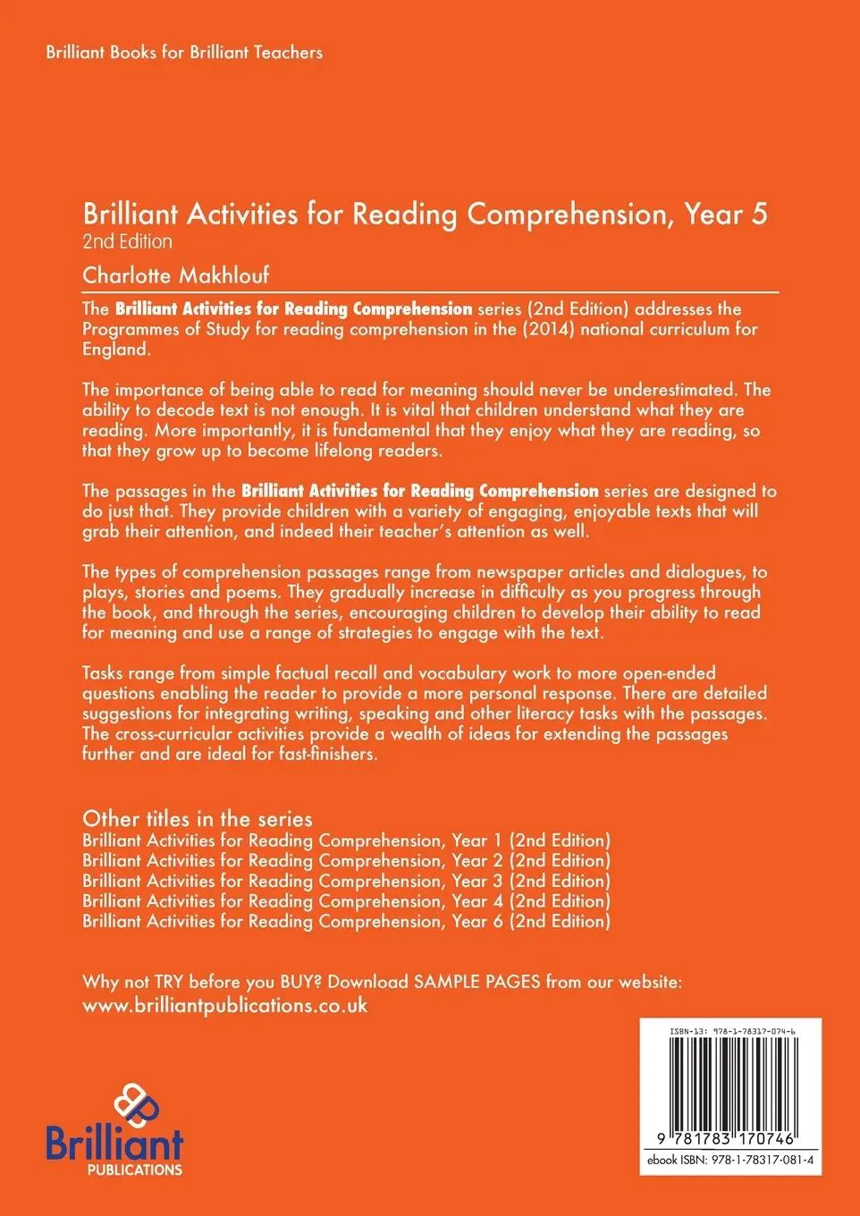 Rückseite: 9781783170746 | Brilliant Activities for Reading Comprehension, Year 5 (2nd Edition)