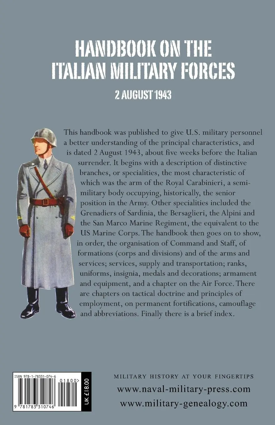Rückseite: 9781783310746 | HANDBOOK OF THE ITALIAN MILITARY FORCES 2 AUGUST 1943 | Service | Buch