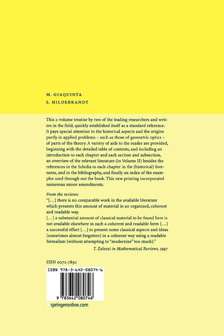Rückseite: 9783642080746 | Calculus of Variations I | Stefan Hildebrandt (u. a.) | Taschenbuch