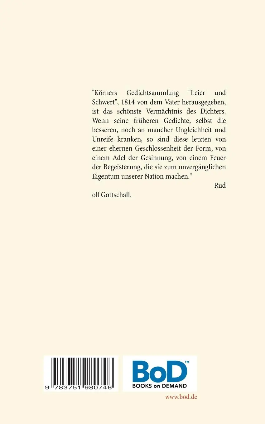 Rückseite: 9783751980746 | Leier und Schwert - Deutsche Freiheitslieder | Illustrierte Ausgabe