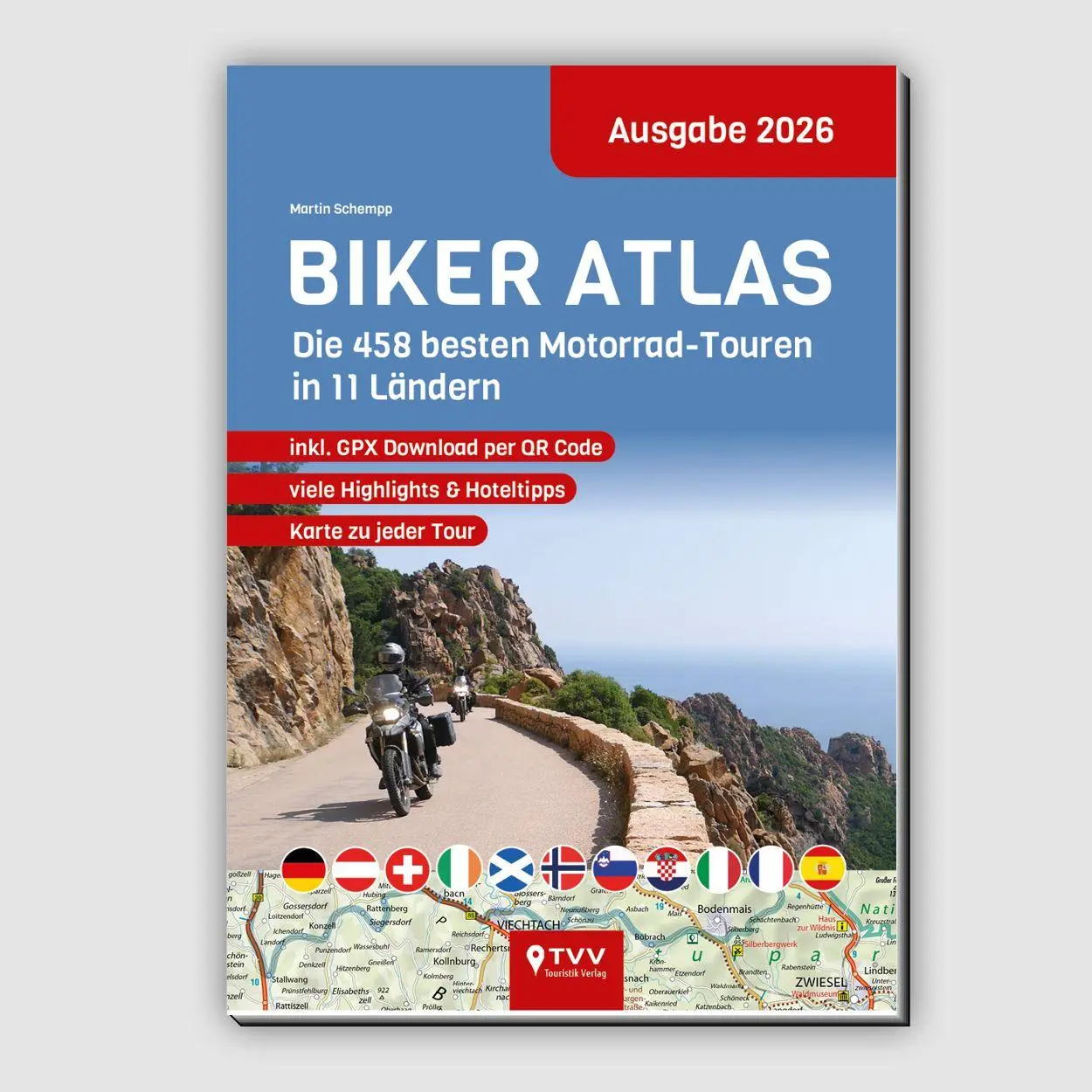Cover: 9783965990746 | Biker Atlas 2026 | 400 Motorradtouren aus 11 Ländern | Martin Schempp