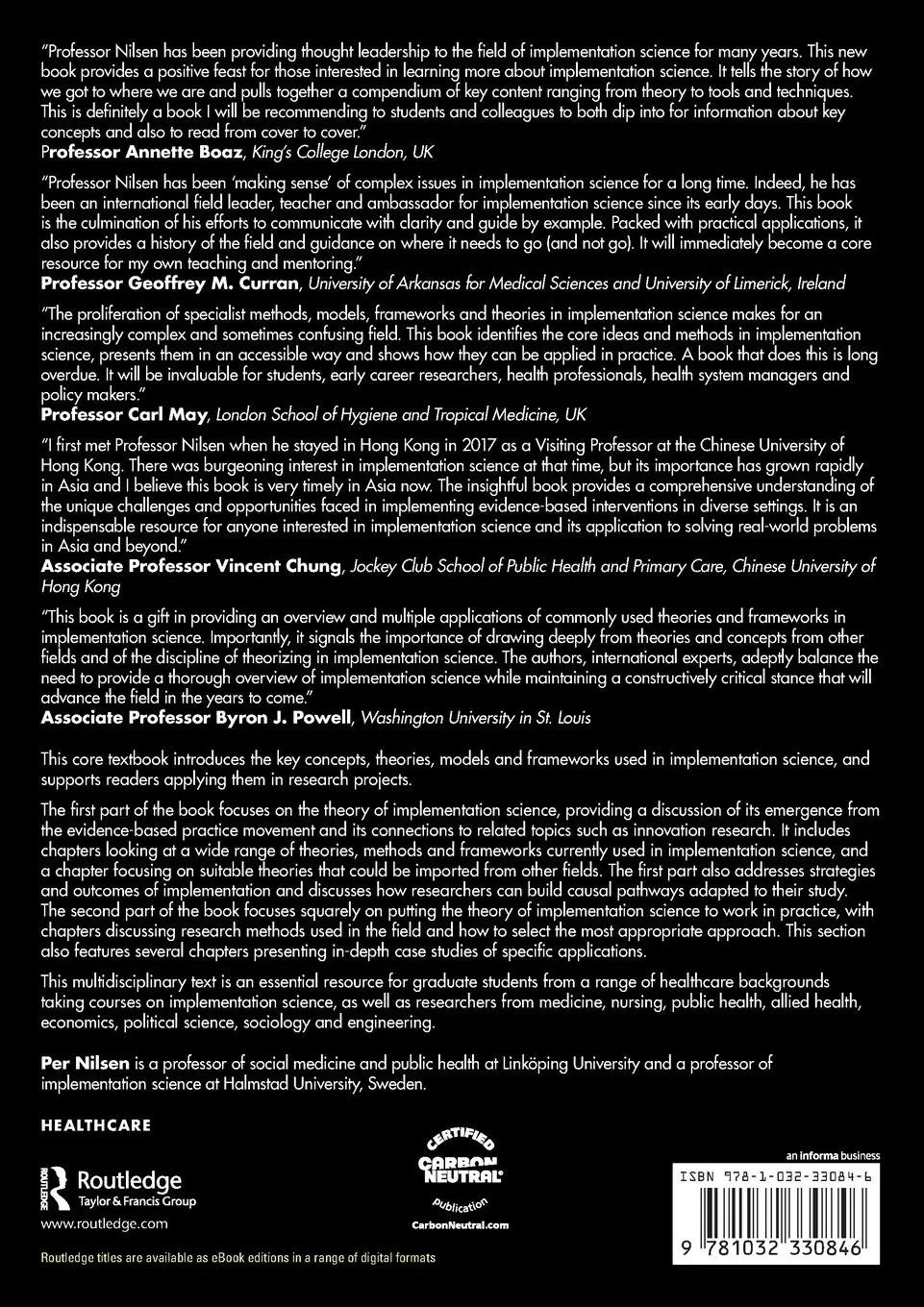 Rückseite: 9781032330846 | Implementation Science | Theory and Application | Per Nilsen | Buch