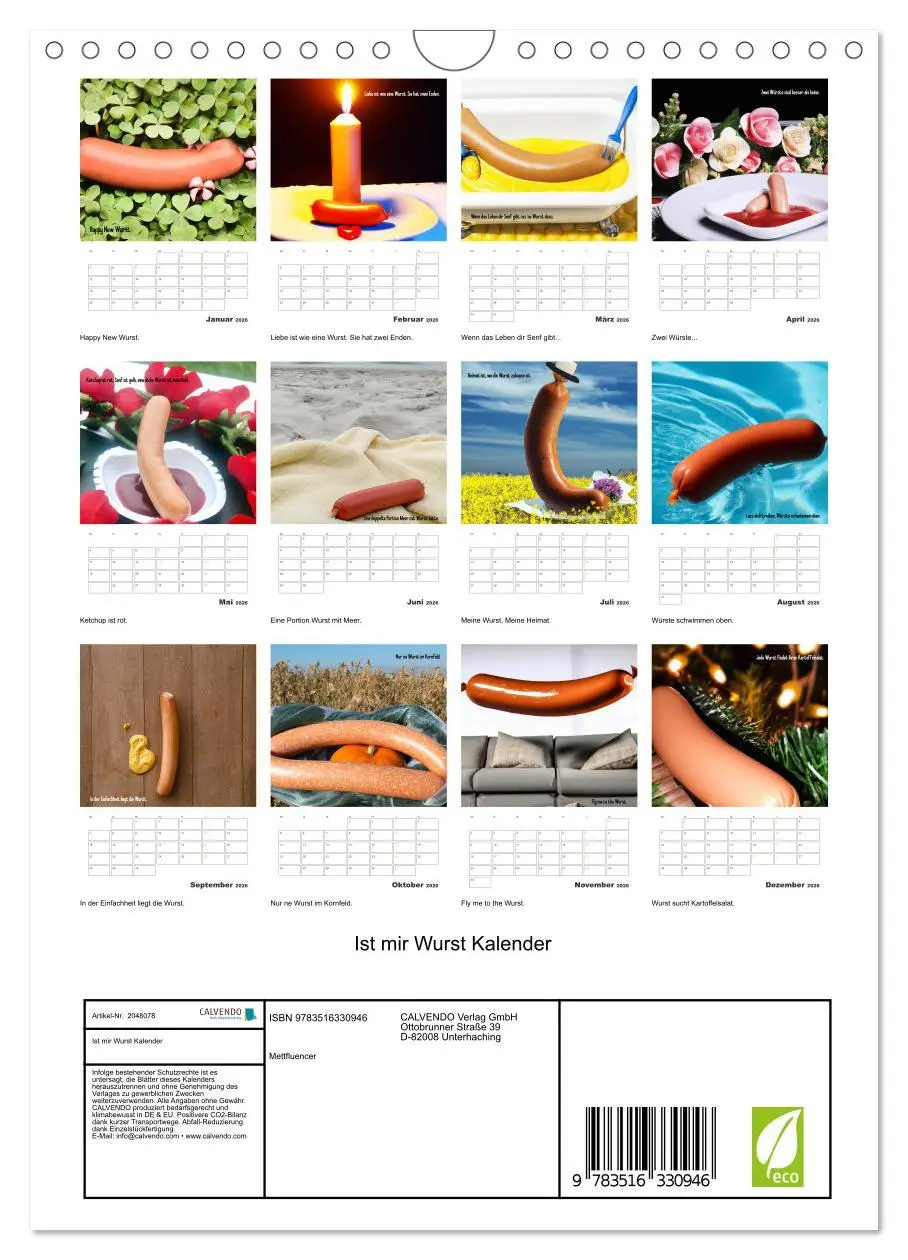 Bild: 9783516330946 | Ist mir Wurst Kalender (Wandkalender 2026 DIN A4 hoch), CALVENDO...