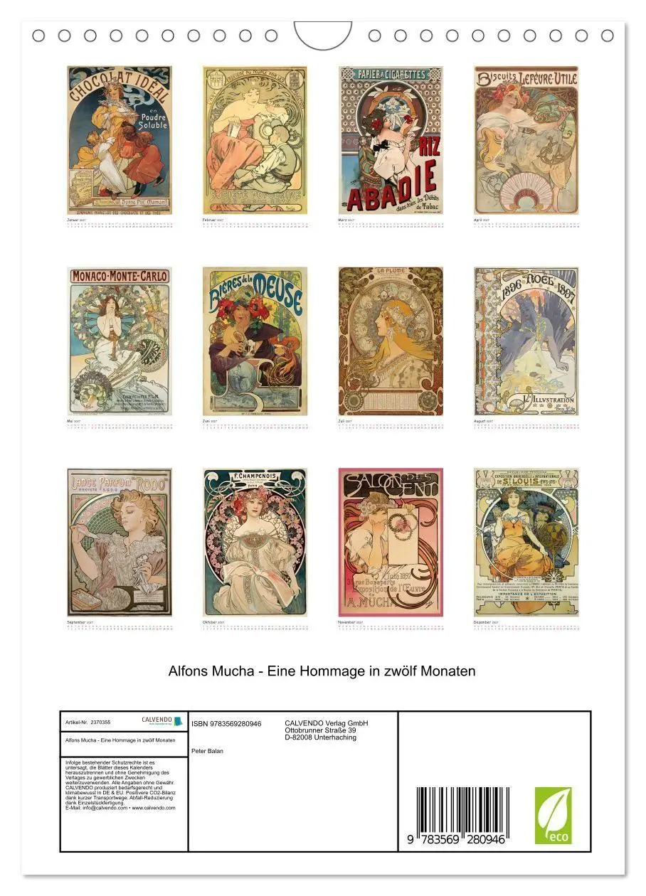 Bild: 9783569280946 | Alfons Mucha - Eine Hommage in zwölf Monaten (Wandkalender 2027 DIN...
