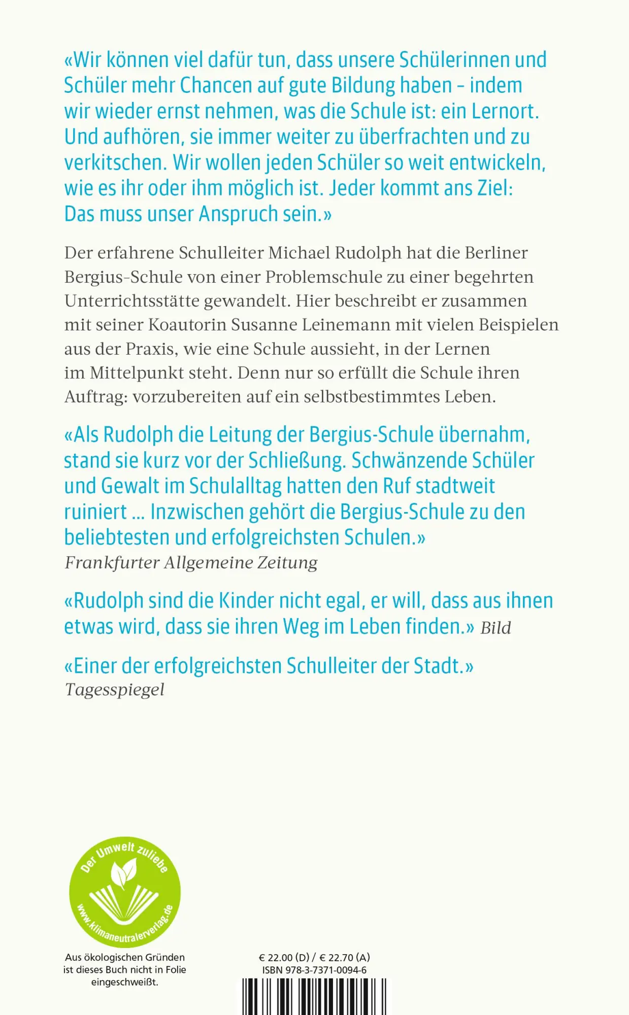 Rückseite: 9783737100946 | Wahnsinn Schule | Was sich dringend ändern muss | Rudolph (u. a.)