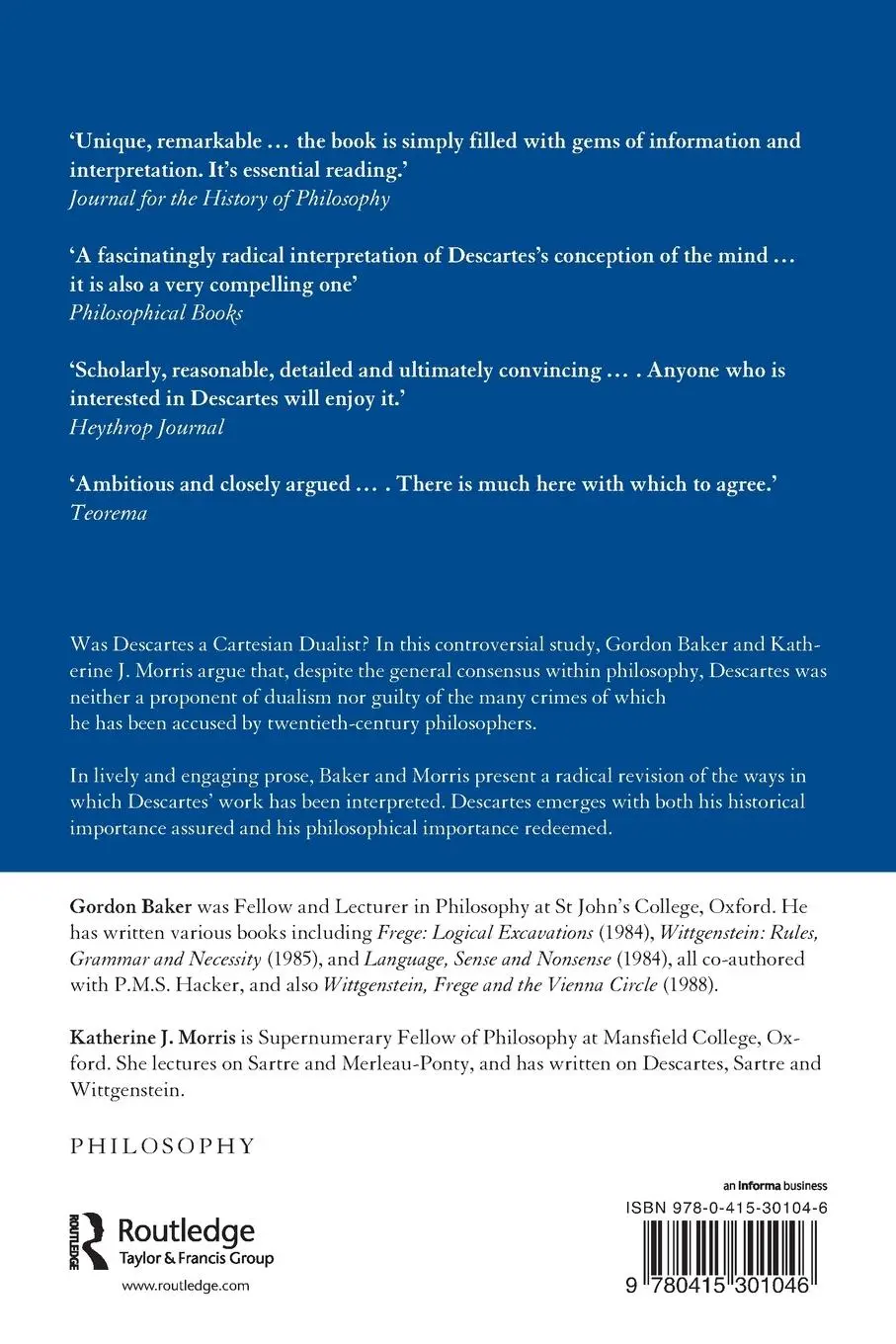 Rückseite: 9780415301046 | Descartes' Dualism | Gordon Baker (u. a.) | Taschenbuch | Englisch