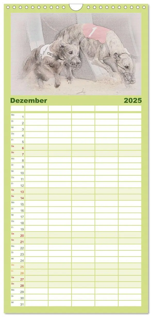 Bild: 9783457121146 | Familienplaner 2025 - Whippet 2025 mit 5 Spalten (Wandkalender, 21...