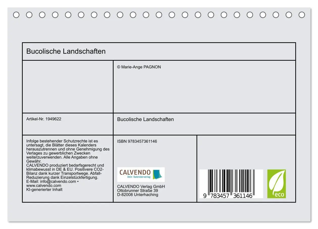 Bild: 9783457361146 | Bucolische Landschaften (Tischkalender 2026 DIN A5 quer), CALVENDO...