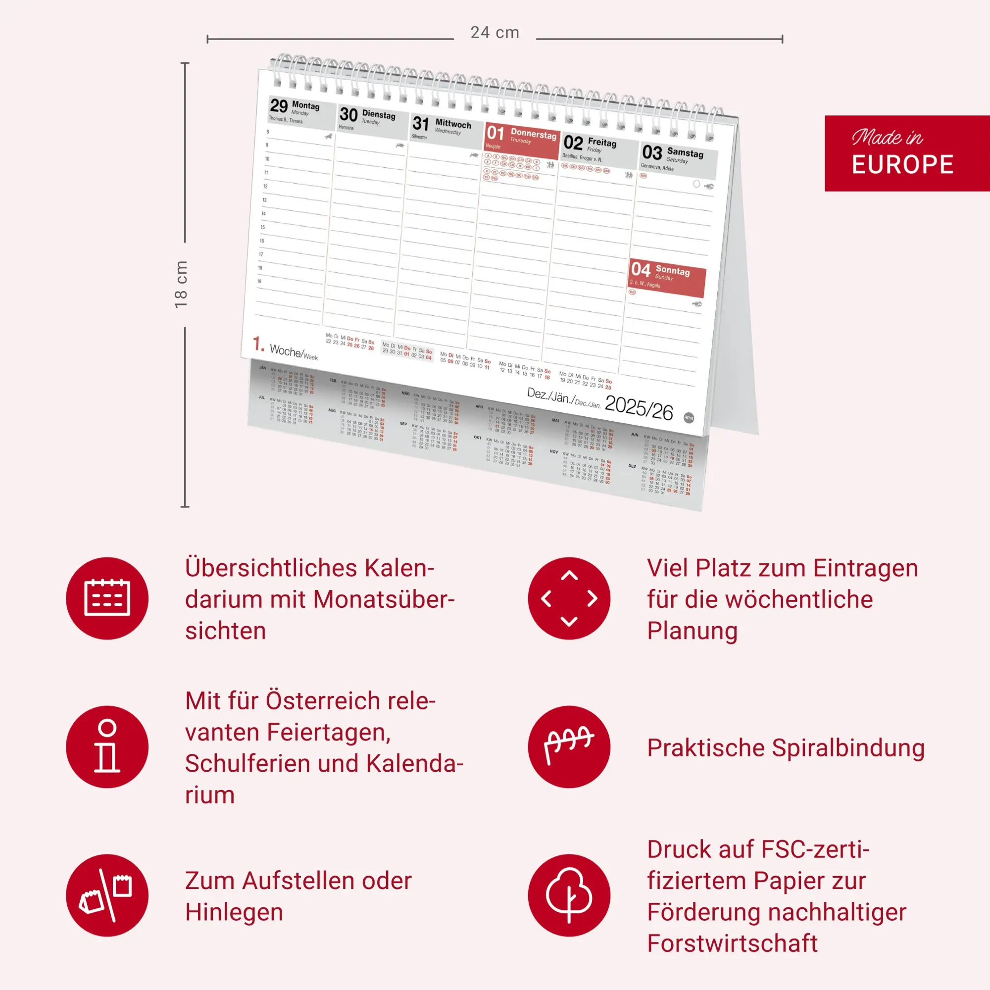 Bild: 9783756411146 | Schreibtischkalender Österreich klein 2026 | Heye | Kalender | 61 S.