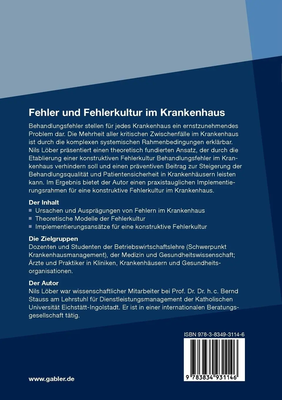 Rückseite: 9783834931146 | Fehler und Fehlerkultur im Krankenhaus | Nils Löber | Taschenbuch