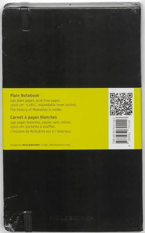 Rückseite: 9788883701146 | Moleskine. Plain Notebook | Notizbuch | Lesebändchen | 240 S. | 2004