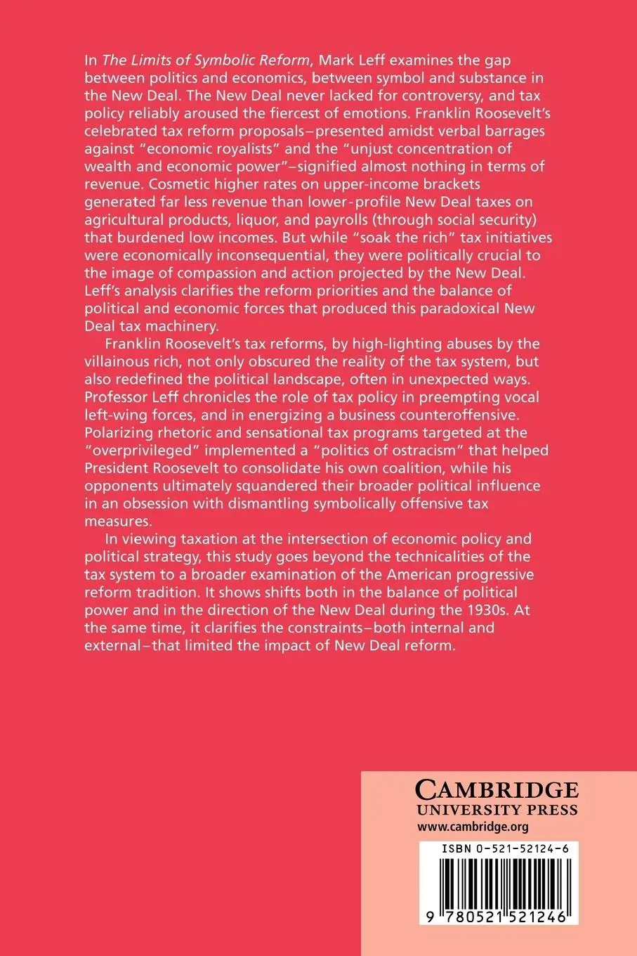 Rückseite: 9780521521246 | The Limits of Symbolic Reform | The New Deal and Taxation, 19331939