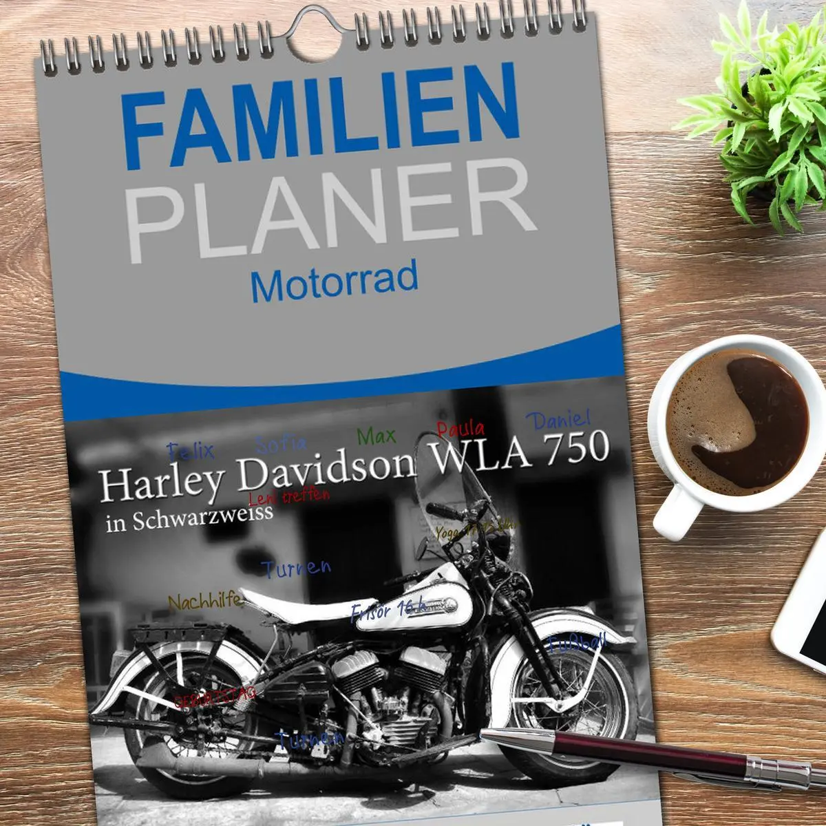 Bild: 9783516511246 | Familienplaner 2026 - Harley Davidson WLA 750 in Schwarzweiss mit 5...