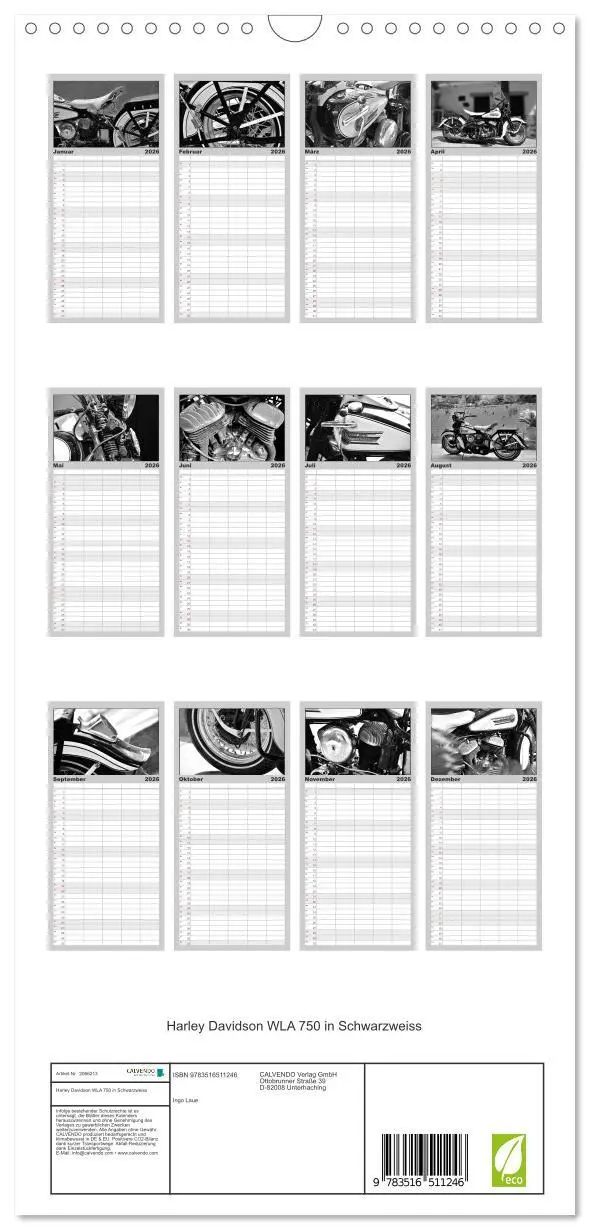 Bild: 9783516511246 | Familienplaner 2026 - Harley Davidson WLA 750 in Schwarzweiss mit 5...