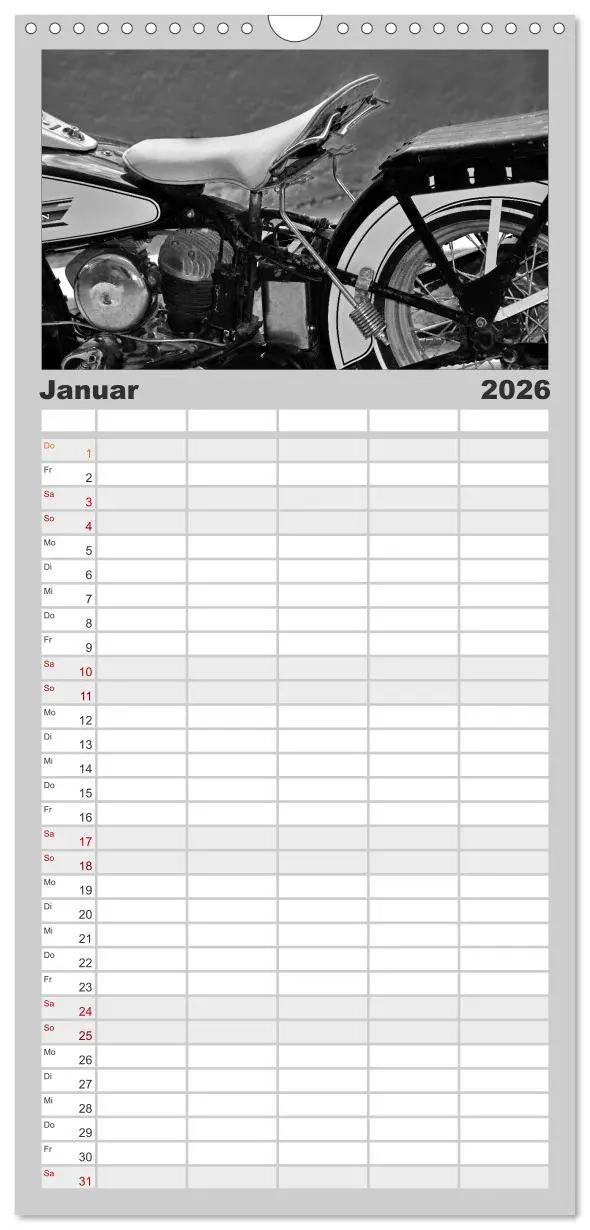 Bild: 9783516511246 | Familienplaner 2026 - Harley Davidson WLA 750 in Schwarzweiss mit 5...