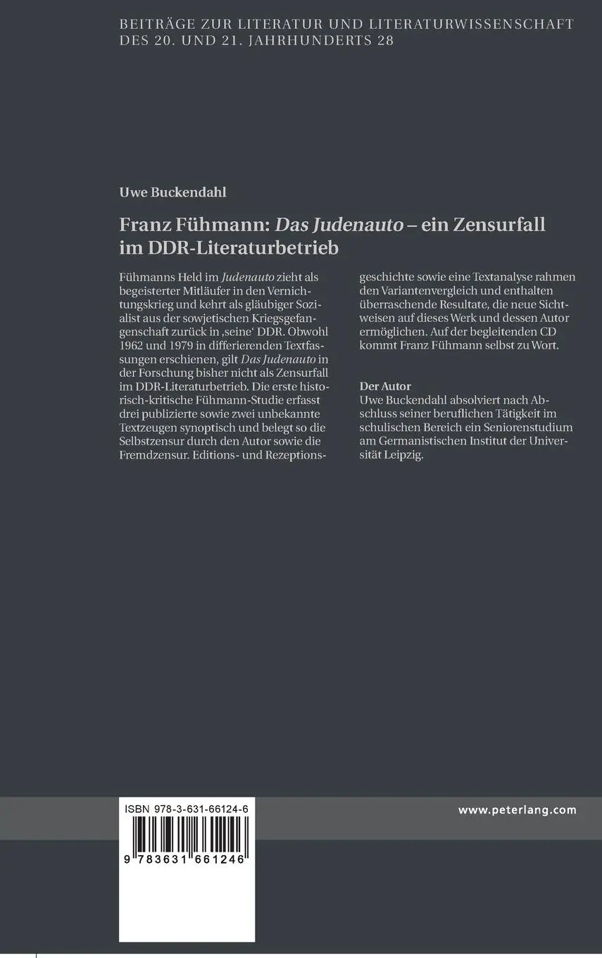 Rückseite: 9783631661246 | Franz Fühmann: 'Das Judenauto' - ein Zensurfall im...