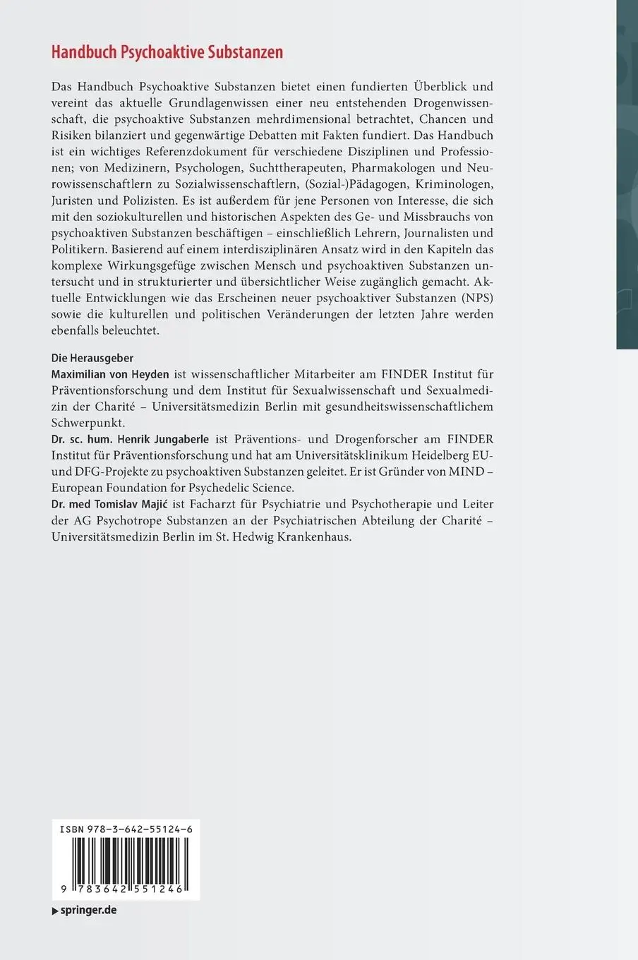Rückseite: 9783642551246 | Handbuch Psychoaktive Substanzen | Maximilian von Heyden (u. a.)