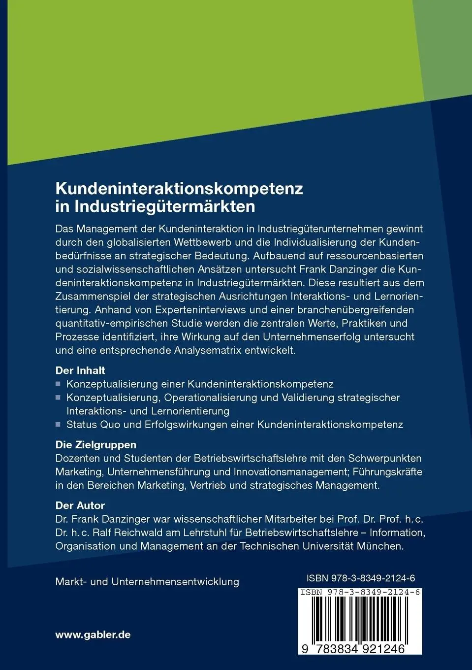 Rückseite: 9783834921246 | Kundeninteraktionskompetenz in Industriegütermärkten | Frank Danzinger