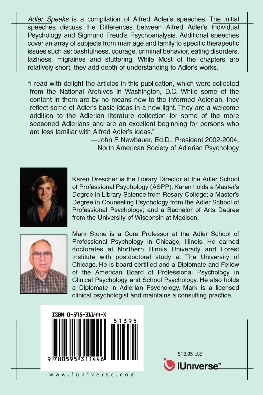 Rückseite: 9780595311446 | Adler Speaks | The Lectures of Alfred Adler | Karen A. Drescher | Buch