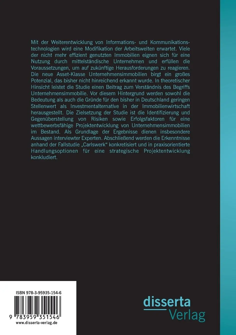 Rückseite: 9783959351546 | Projektentwicklung von Unternehmensimmobilien im Bestand: Risiken...